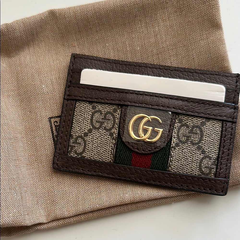 Gucci Gold and Brown Key Card Holder with Monogram